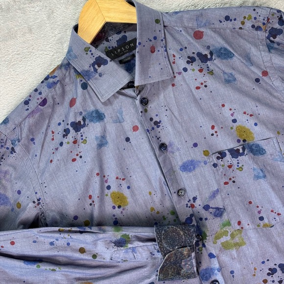 Lipson Men's Long Sleeve Shirt Gray Paint Splatter Art Style Canada Sz L Classic - Picture 1 of 10